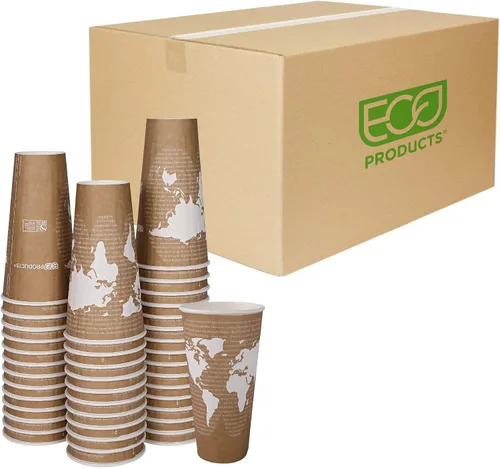 Vista 12 de ECO PRODUCTS Tazas de café desechables aisladas compostables World Art 8 onzas, paquete de 40, vaso de papel caliente renovable de doble pared