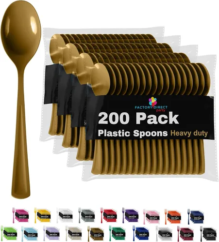 Vista 20 de Party Solids - Cucharas de plástico negro, 200 piezas, cucharas negras, utensilios desechables, juego de cubiertos de plástico resistente