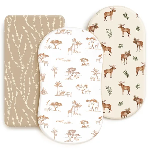 Vista 11 de Juego de sábanas bajeras elásticas ultra suaves 3 unidades, ajuste universal para moisés, cuna, cesta de moisés, colchón ovalado y rectangular