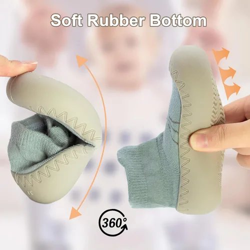 Vista 2 de 2 pares de zapatos antideslizantes estilo caroon para bebés, zapatos para niños y niñas, zapatos para caminar, zapatos de goma suave con pantuflas