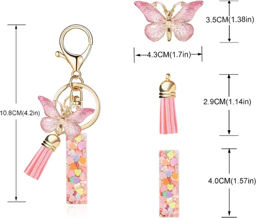 Vista 2 de OKAICEN Fashion Alphabet Initial Letter Keychain Tassel Butterfly Pendant Key Ring for Purse Handbags Women Girl