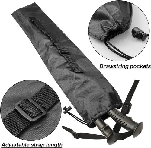 Vista 2 de 4 bolsas de almacenamiento para poste de tienda de campaña, 19 pulgadas, bolsa de transporte para bastones de trekking (negro)