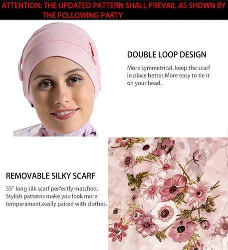 Vista 4 de Forro de algodón de bambú para mujer, con bufandas sedosas para el cáncer, pérdida de cabello, gorras de sueño