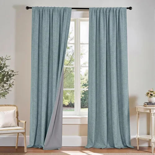 Vista 25 de PONY DANCE Cortinas de lino 100% opacas de 63 pulgadas de largo para dormitorio, sala de estar, oscurecimiento completo, bolsillo para barra