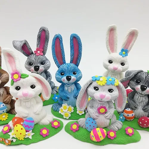 Vista 5 de Molde de silicona 3D de conejo de Pascua, moldes de chocolate con zanahoria de conejo grande, huevos de conejo, oreja, margarita, flores, dulces