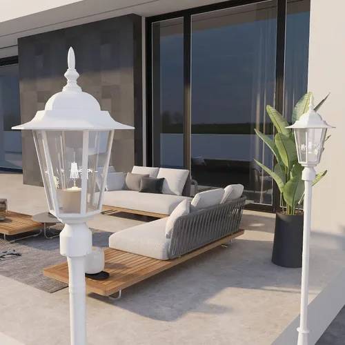 Vista 7 de Luces de poste para exteriores, lámpara de poste con enchufe E26, linterna exterior blanca con pantalla de vidrio transparente, iluminación exterior
