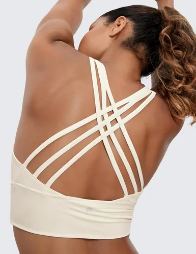 Vista 4 de CRZ YOGA Naked Feeling Criss Cross Longgline - Sujetadores deportivos para mujer, sin varillas, acolchados, con tirantes delgados, para yoga