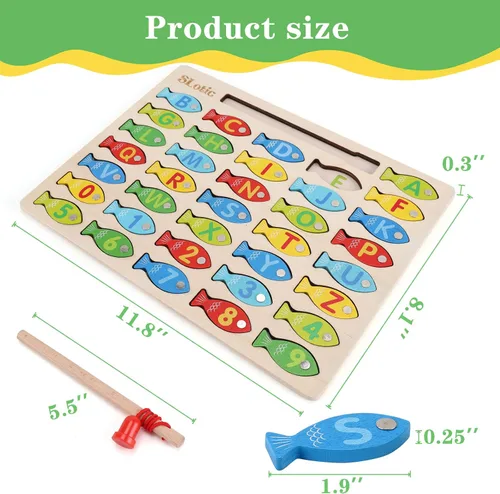 Vista 8 de Slotic Juego de pesca de madera magnético para niños pequeños – Alfabeto ABC Fish Catching Counting Aprendizaje Educación Matemáticas Preescolar