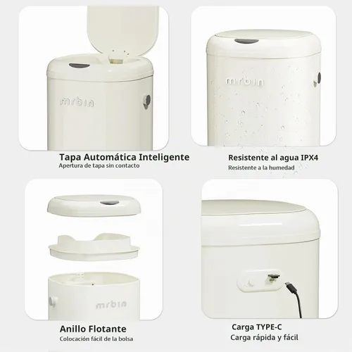 Vista 8 de MRBIN - Basurero de cocina con sensor de movimiento de metal, removible, de 30L / 7.9gal. Cubo de basura con tapa y bolsa absorbente automática
