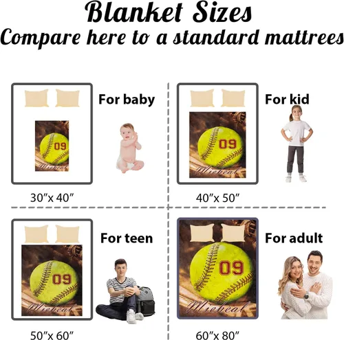 Vista 3 de Manta de sóftbol personalizada con nombre y número, manta de sóftbol personalizada de franela súper suave, regalo de sóftbol para niños, niñas