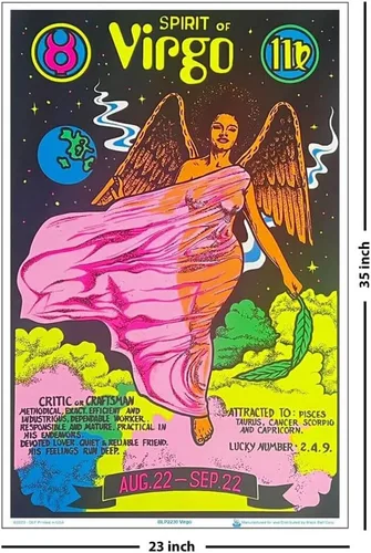 Vista 3 de Scorpio Posters Signo del zodiaco de Virgo - Flocado - Póster de luz negra - 23 x 35 pulgadas
