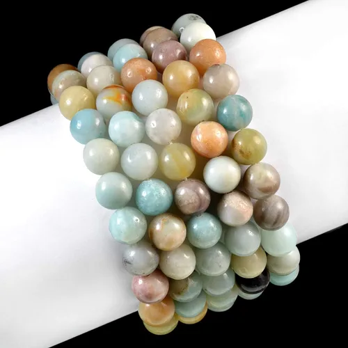 Vista 3 de AD Beads Pulsera elástica de cuentas redondas de piedras preciosas naturales, curación Reiki, 0.394 in, Ágata