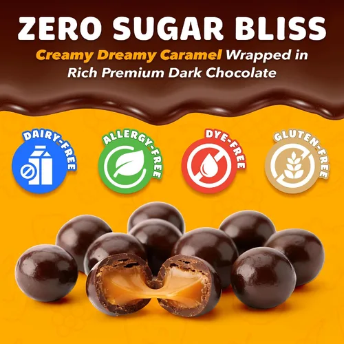Vista 4 de Zolli Caramelz in Dark Chocolate - Caramelo sin azúcar, caramelo saludable apto para dieta keto y diabética, golosinas aprobadas por dentistas