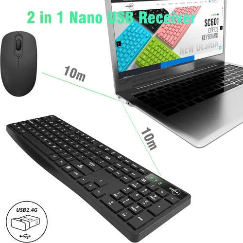 Vista 3 de UMILA - Combo de teclado y mouse inalámbricos de tamaño completo 2.4G, juego de mouse ergonómico UMILA, teclado USB inalámbrico ajustable de 3 DPI