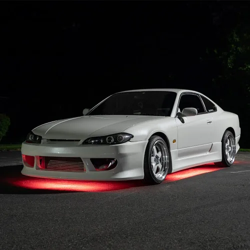 Vista 3 de LEDGlow kit de luz LED para debajo del auto de 4 piezas color rojo de perfil delgado, resistentes al agua, ledes SMD con ángulo de visión amplio