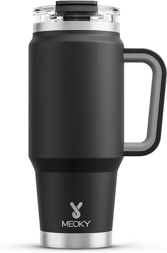 Vista 27 de Meoky Vaso de 40 onzas con asa y pajita, vaso aislado con tapa y popote, taza de viaje de acero inoxidable, mantiene el frío durante 34 horas, 100%