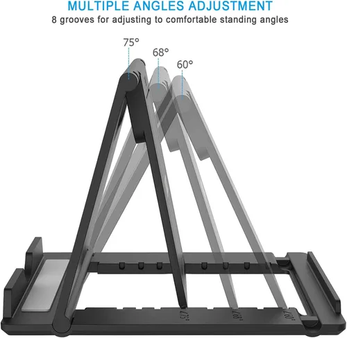 Vista 3 de Soporte plegable portátil y ajustable en ángulo para tableta, para escritorio, compatible con iPhone 15, 14, 13, 12, 11, iPad Pro Air Mini, Kindle