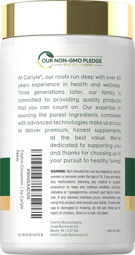 Vista 3 de Cápsulas de canela de Ceilán Carlyle 4000 mg 120 unidades Suplemento sin OGM y sin gluten