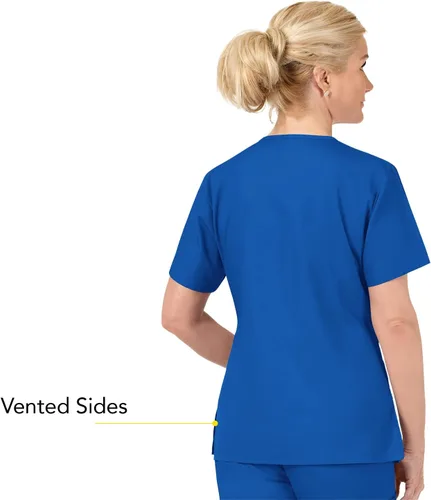 Vista 4 de Bata quirúrgica para mujer Wonderwink con 5 bolsillos y cuello en V