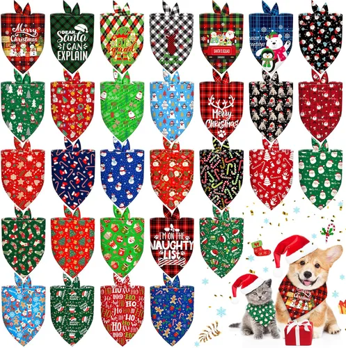 Vista 8 de 120 piezas de bandanas navideñas para perros a granel, bufandas ajustables para perros, baberos, bandanas navideñas para cachorros, bufandas