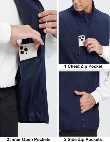 Vista 6 de Chaleco Softshell para hombre, forro polar, resistente al viento, sin mangas, para viajes, senderismo, pesca, correr, golf