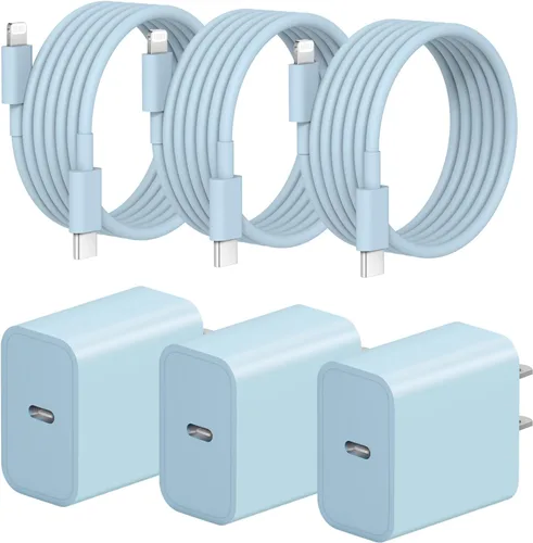 Vista 8 de Cargador rápido para iPhone, 3+3 unidades, cargador de pared USB C de 20 W con cable de carga rápida de 6 pies compatible con iPhone
