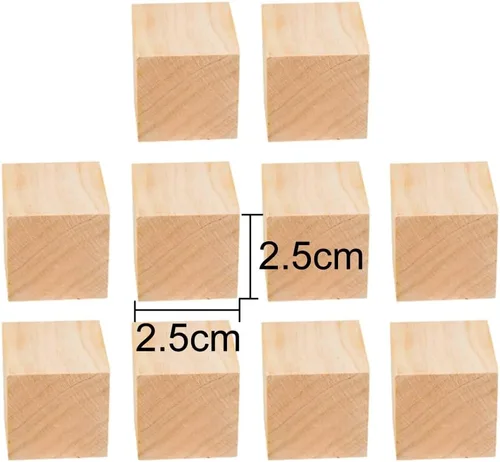 Vista 3 de Lasenersm 10 cubos de madera sin terminar, 1.0 x 1.0 in; de madera; bloques de madera maciza para proyectos de bricolaje, decoración del hogar