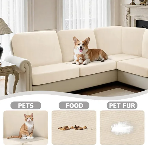 Vista 6 de Arfntevss - Fundas para sofá modular en forma de L de 5 asientos, fundas elásticas ajustadas para cojín de sofá de esquina para perros, protector