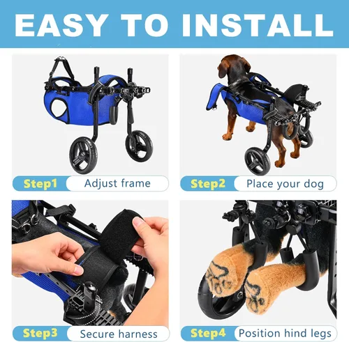 Vista 7 de Silla de ruedas para perros para patas traseras, altura/longitud/ancho ajustable, silla de ruedas resistente con ruedas que absorben los golpes