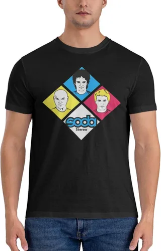 Vista 3 de Soda Music and Stereo - Camiseta de manga corta para hombre, diseño casual, cuello redondo, unisex, color negro