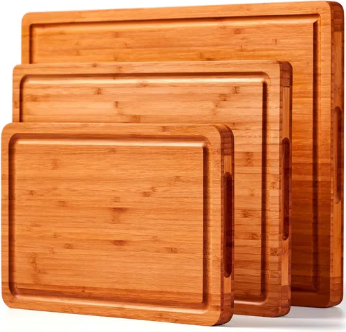 Vista 8 de Tablas de cortar de bambú para cocina, bloque de carnicero de madera extra gruesa, bloque de madera resistente, tablas de embutidos y platos