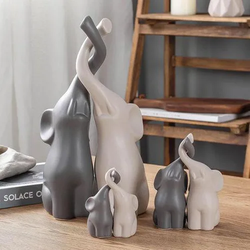 Vista 7 de Figuras de cerámica de elefante gris y blanco, arte de pie, artesanía para decoración del hogar, M