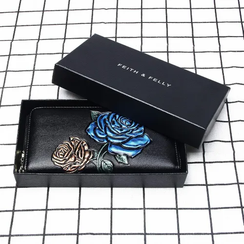 Vista 7 de FEITH & FELLY - Cartera con bloqueo RFID para mujer, de cuero grabado en relieve, talla única
