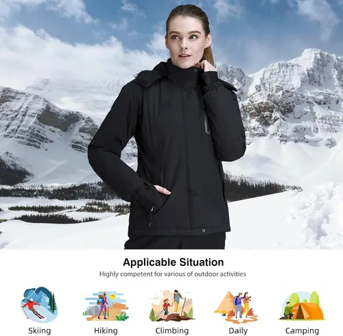 Vista 2 de CAMEL CROWN Women's Ski Jacket with Hood Winter Thicken Windproof Raincoat Warm Fleece Mountain Female Coat