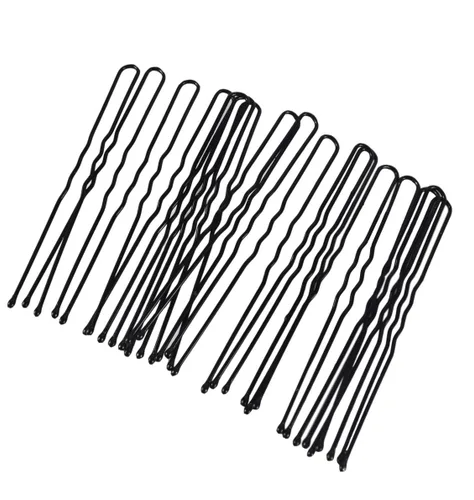 Vista 2 de 32 horquillas de metal negro de 2.1 pulgadas en forma de U, rizadas, pinzas para el pelo para niñas y mujeres, peluquería, baile de bailarina, boda