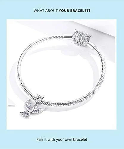 Vista 5 de Abalorio de plata de ley con diseño de pájaro para pulsera, con colgante de martín pescador, regalo de joyería para mujeres, niñas, mamá, esposa