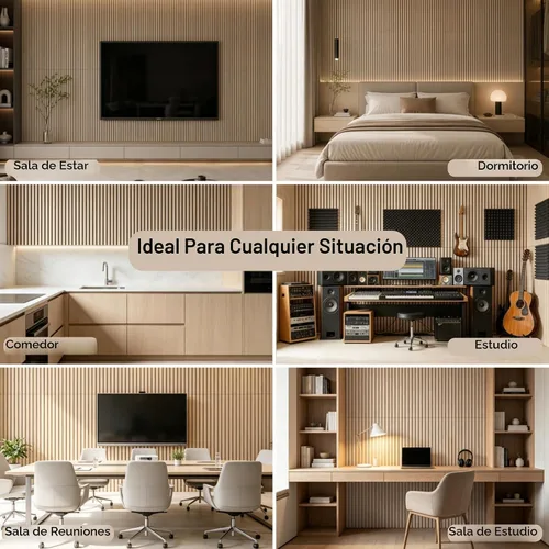 Vista 8 de Paquete de 2 paneles acústicos de listones de madera, paneles decorativos de pared absorbentes de sonido