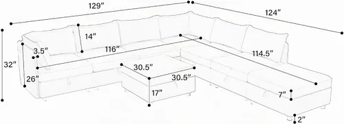 Vista 9 de ERYE - Sofá modular modular de gran tamaño para 8 asientos, con asiento de almacenamiento y otomana, sofá tapizado de felpilla en forma de U, sofá