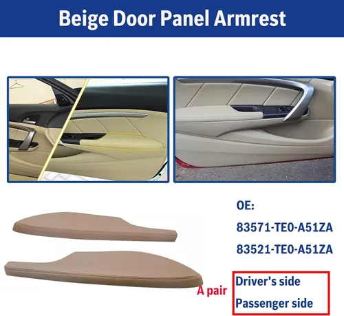 Vista 3 de Par de reposabrazos de panel de puerta compatible con Honda Accord 2 puertas Coupe 2008-2012 83571-TE0-A51ZA 83521-TE0-A51ZA