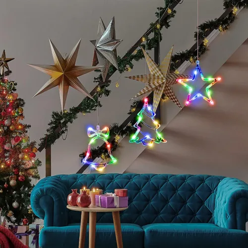 Vista 9 de LYUBASA Paquete de 3 luces de Navidad para ventana con temporizador, alimentadas por baterías, lechón LED multicolor para árbol de Navidad