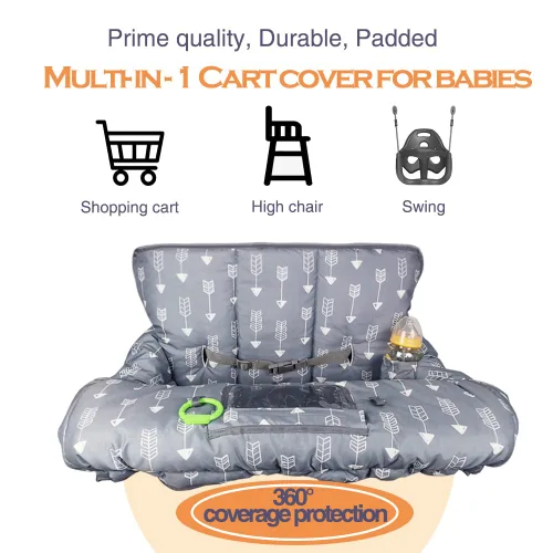 Vista 3 de RHYDEER Funda para carrito de compras para silla alta de bebé, enrollable y lista para usar, ajuste universal, Flecha gris gris (Grey Arrow)