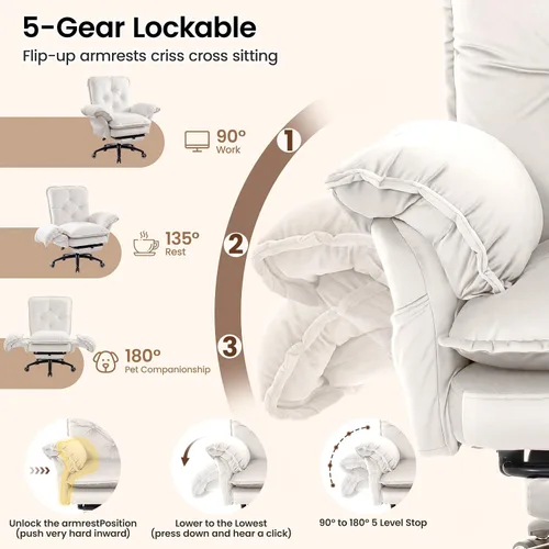 Vista 4 de FiveWillowise Silla cruzada con brazos abatibles, cómoda silla de oficina Terciopelo beige