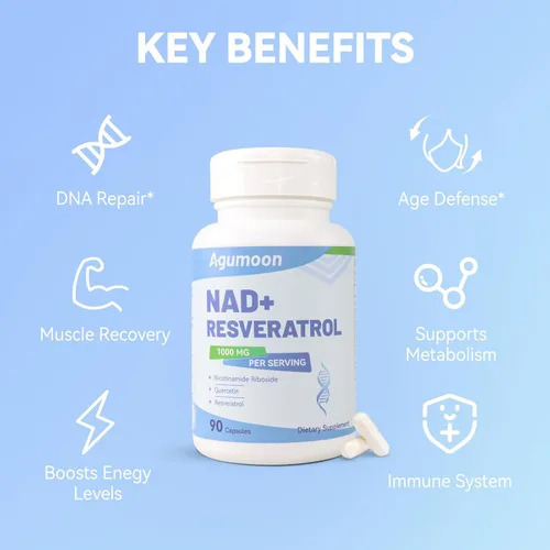 Vista 4 de Suplemento NAD+ de 1000 mg, suplemento liposomal de ribósido de nicotinamida NAD con resveratrol y quercetina para mujeres y hombres - 90 cápsulas
