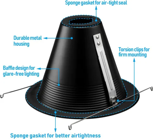 Vista 4 de TORCHSTAR Paquete de 6 luces empotrables de 6 pulgadas con bridas Negro