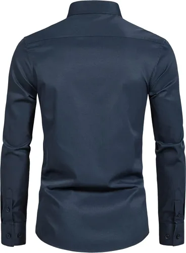 Vista 2 de VANCOOG Camisas de vestir de manga larga con cuello de banda, para hombre
