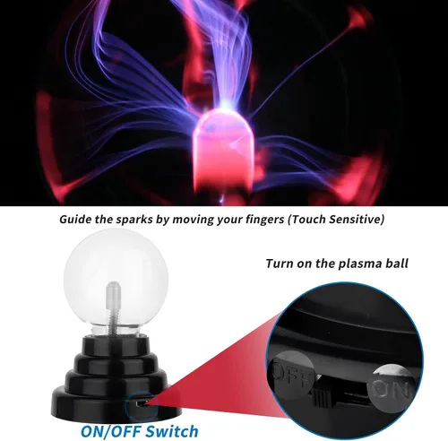 Vista 6 de Gresus - Lámpara de bola de plasma mágica alimentada por USB con batería de 3 pulgadas para decoraciones Touch Sensitive Interactive Plasma Lamp