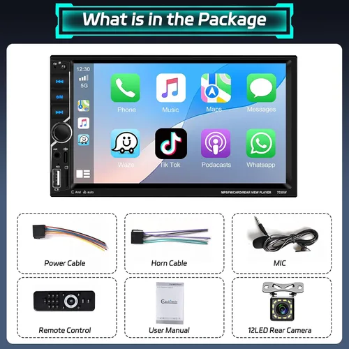 Vista 9 de Motoris - Estéreo de coche de 7" con CarPlay inalámbrico y Android Auto, radio Bluetooth con pantalla táctil extraíble de 4+64G con GPS, Mirror