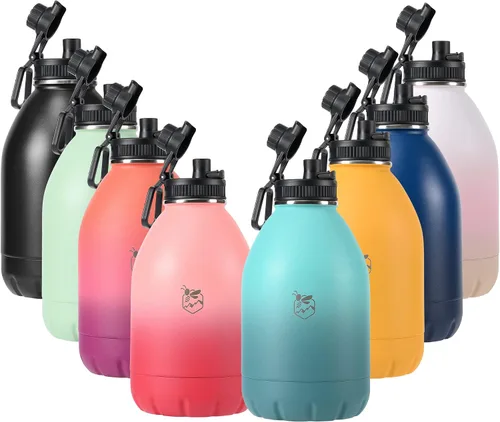 Vista 6 de Boulder Bee Botellas de agua aisladas de 64 onzas Acero inoxidable para bebidas frías y calientes Botella de agua de gimnasio de doble pared