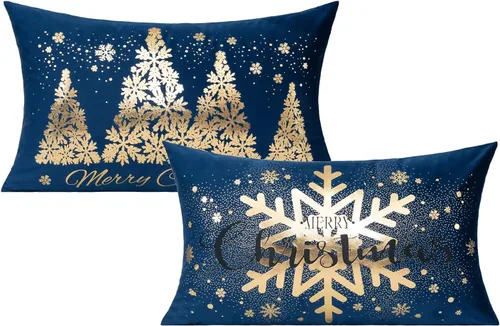Vista 23 de All Smiles Fundas de Almohadas Decorativas Negras de Navidad Doradas Fundas de Navidad Decoraciones 12X20 Juego de 2 Decoración Interior Hogar
