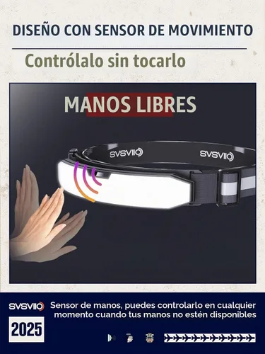 Vista 4 de svsviio K0209 - Linterna frontal recargable de 1500 lúmenes con sensor de movimiento y luz roja, lámpara de cabeza súper brillante, luces de cabeza